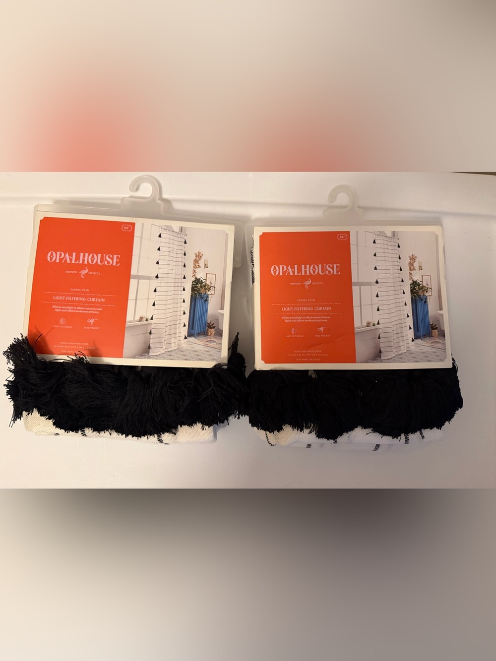 Opalhouse Black and White Tassel-Trim Window Curtain Panel